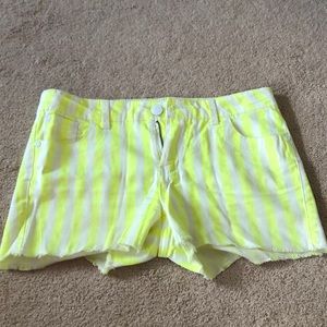 Neon yellow and white striped shorts